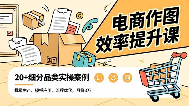 电商作图效率提升课，批量生产、模板应用、流程优化，20+细分品类实操案例，月赚3万-聚创学社
