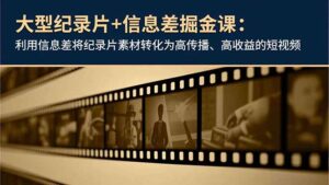 大型纪录片+信息差掘金课：利用信息差将纪录片素材转化为高传播、高收益的短视频-优创圈