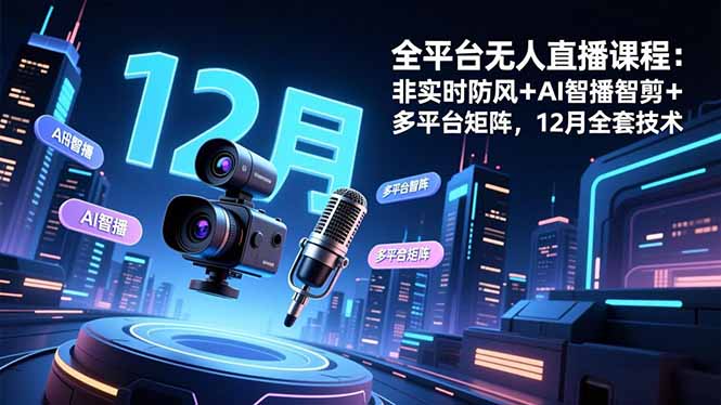 全平台无人直播课程：非实时防风＋AI智播智剪＋多平台矩阵，12月全套技术-清创圈