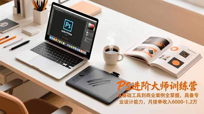 PS进阶大师训练营，从基础工具到商业案例全掌握，具备专业设计能力，月接单收入6000-1.2万-课赚圈