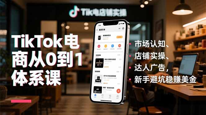 TikTok电商从0到1体系课，市场认知、店铺实操、达人广告，新手避坑稳赚美金-胜创圈
