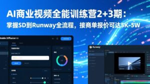 AI商业视频全能训练营2+3期：掌握SD到Runway全流程，接商单报价可达5K-5W-优创圈