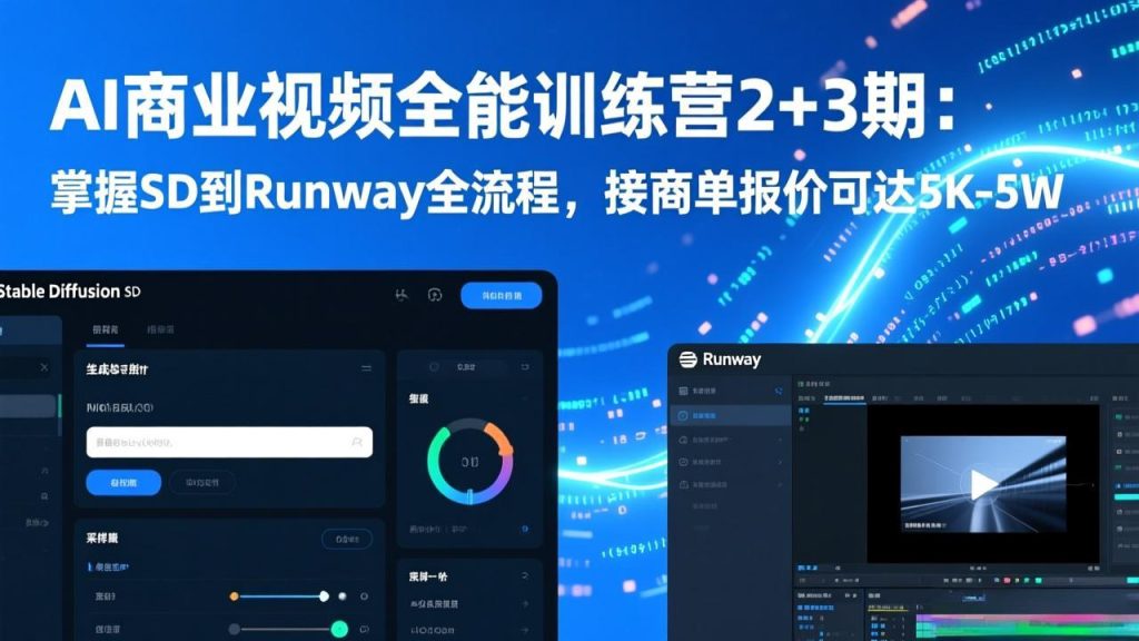 AI商业视频全能训练营2+3期:掌握SD到Runway全流程,接商单报价可达5K-5W-铭创学社