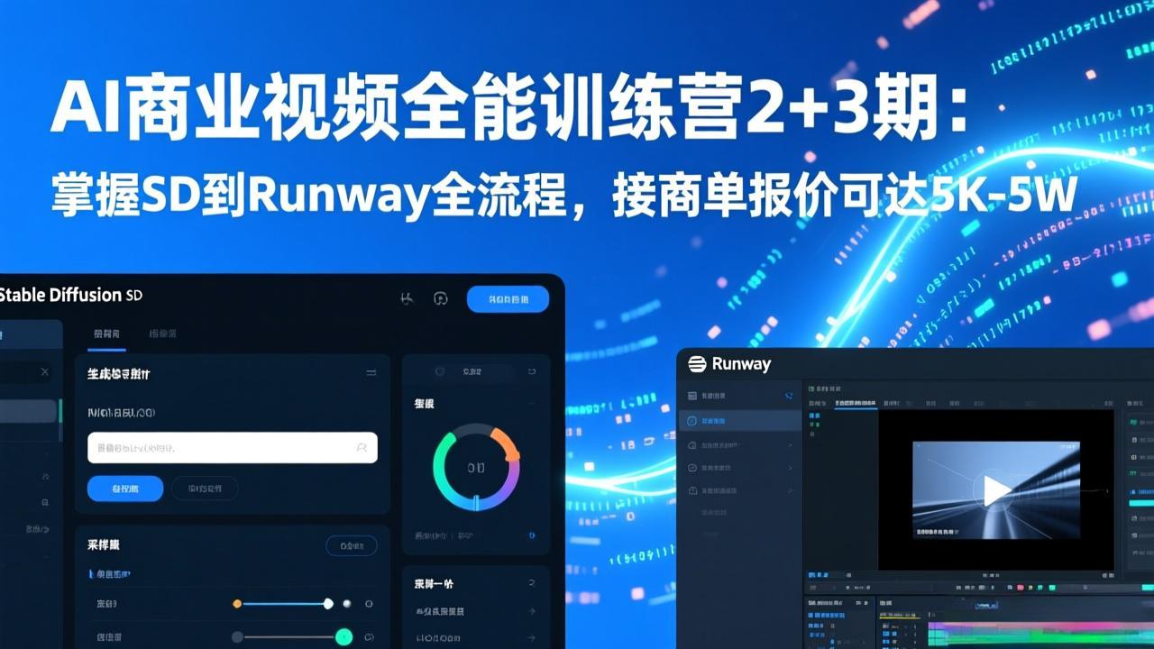 AI商业视频全能训练营2+3期:掌握SD到Runway全流程,接商单报价可达5K-5W-铭创学社