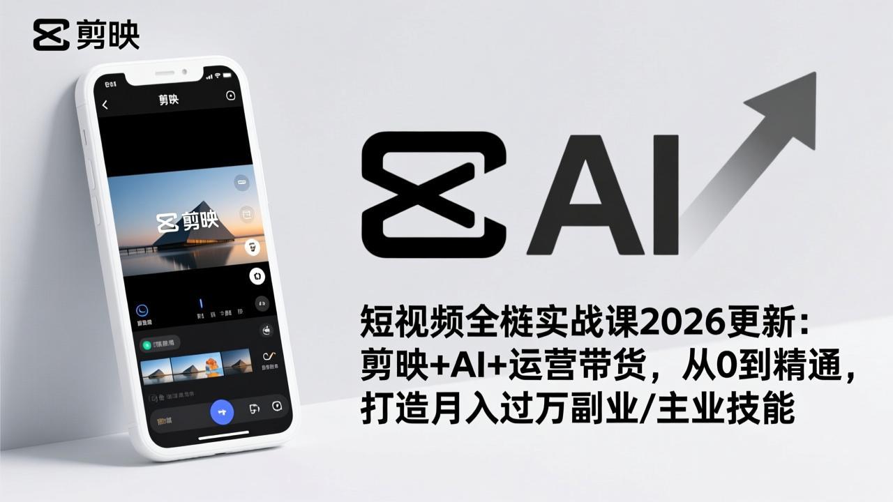 短视频全栈实战课2026更新:剪映+AI+运营带货,从0到精通,打造月入过万副业/主业技能-铭创学社