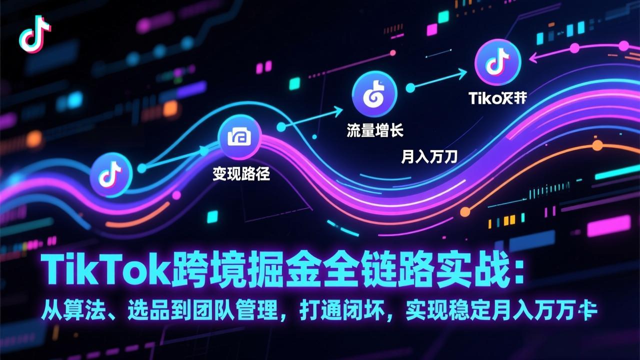 TikTok跨境掘金全链路实战：从算法、选品到团队管理，打通闭环，实现稳定月入万刀-聚创学社