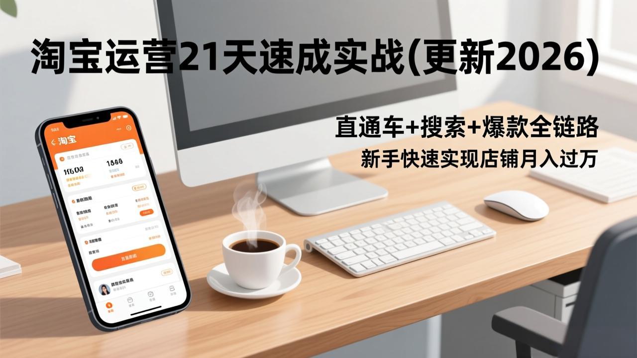 淘宝运营21天速成实战(更新2026)，直通车+搜索+爆款全链路，新手快速实现店铺月入过万-伙伴笔记