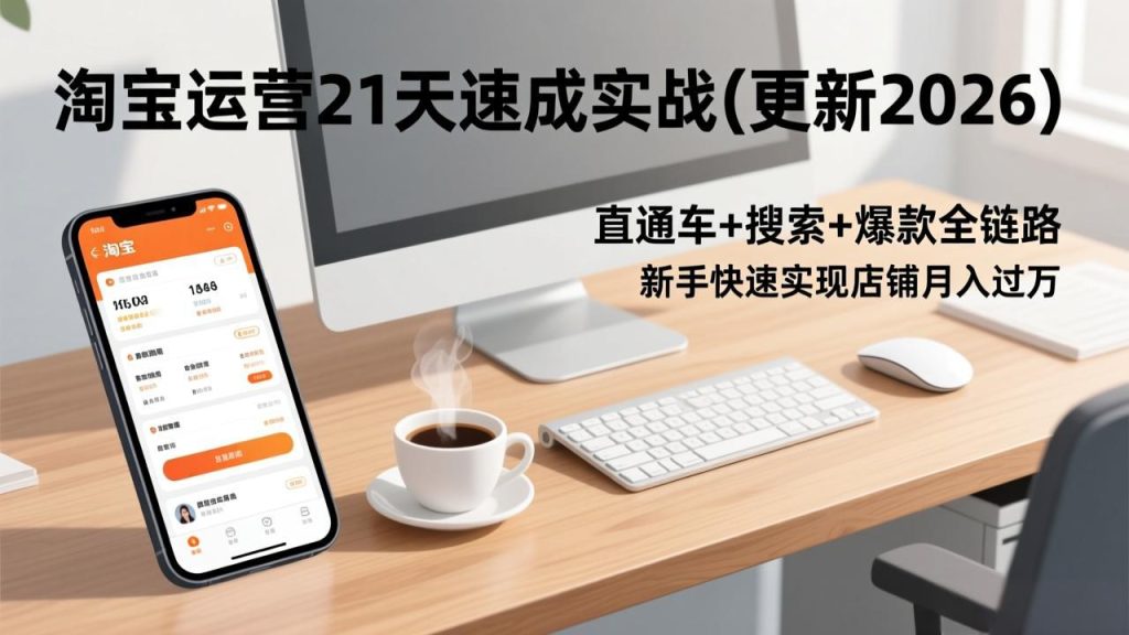 淘宝运营21天速成实战(更新2026)，直通车+搜索+爆款全链路，新手快速实现店铺月入过万-聚创学社