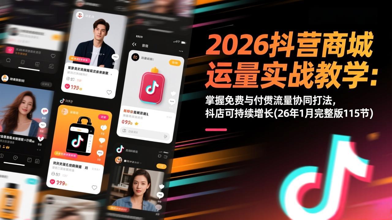 2026抖音商城运营实战教学:掌握免费与付费流量协同打法,抖店可持续增长(26年1月完整版115节)-清创圈