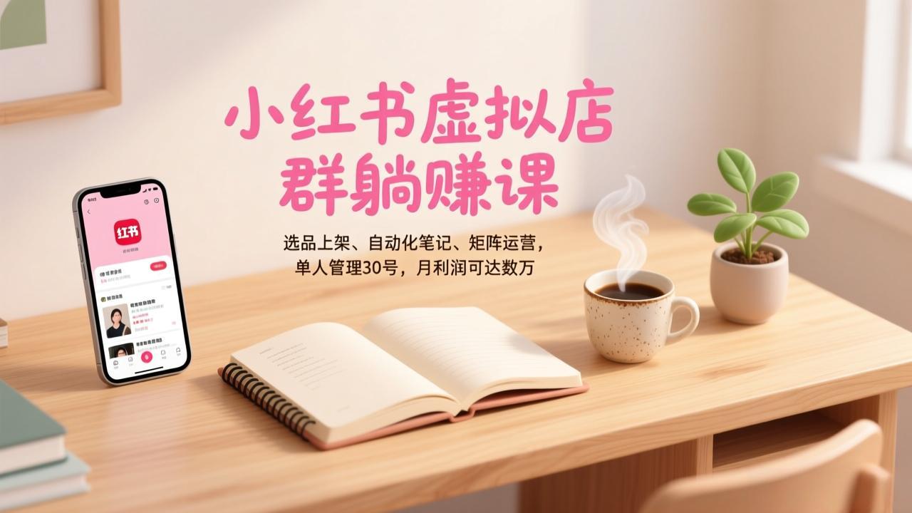 小红书虚拟店群躺赚课,选品上架、自动化笔记、矩阵运营,单人管理30号,月利润可达数万-伙伴笔记