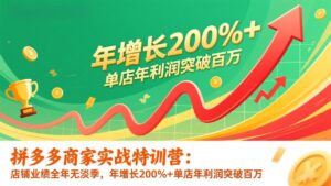 拼多多商家实战特训营：店铺业绩全年无淡季，年增长200%+单店年利润突破百万(26年更新)-优创圈