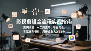 影视剪辑全流程实战指南，案例拆解、AI工具应用、专业调色，零基础到专业，月接单收入2万+-优创圈