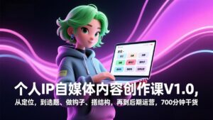 个人IP自媒体内容创作课V1.0，从定位，到选题、做钩子、搭结构，再到后期运营，700分钟干货-优创圈