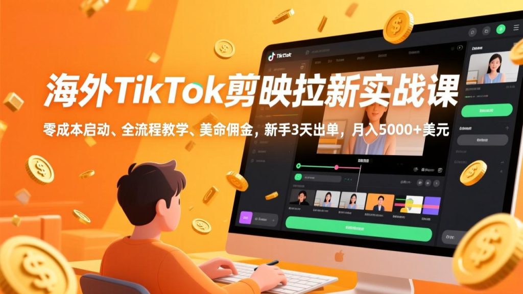 海外TikTok剪映拉新实战课，零成本启动、全流程教学、美金佣金，新手3天出单，月入5000+美元-伙伴笔记