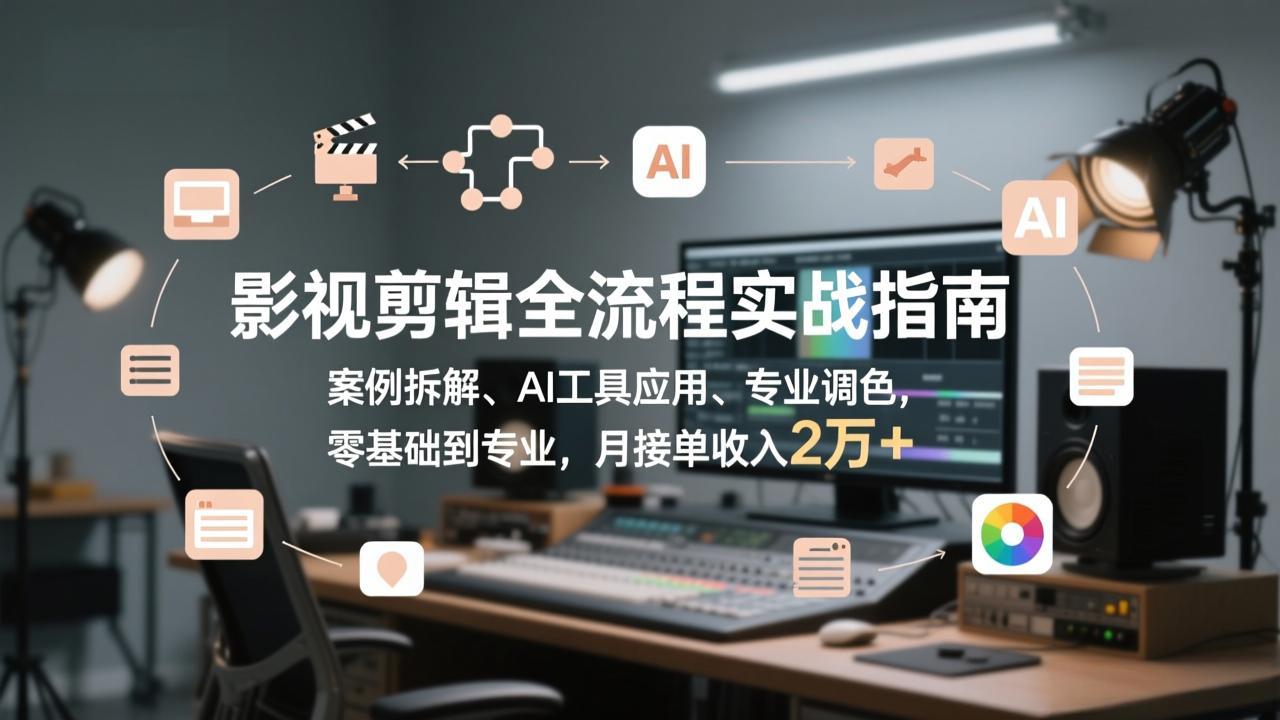 影视剪辑全流程实战指南，案例拆解、AI工具应用、专业调色，零基础到专业，月接单收入2万+-伙伴笔记