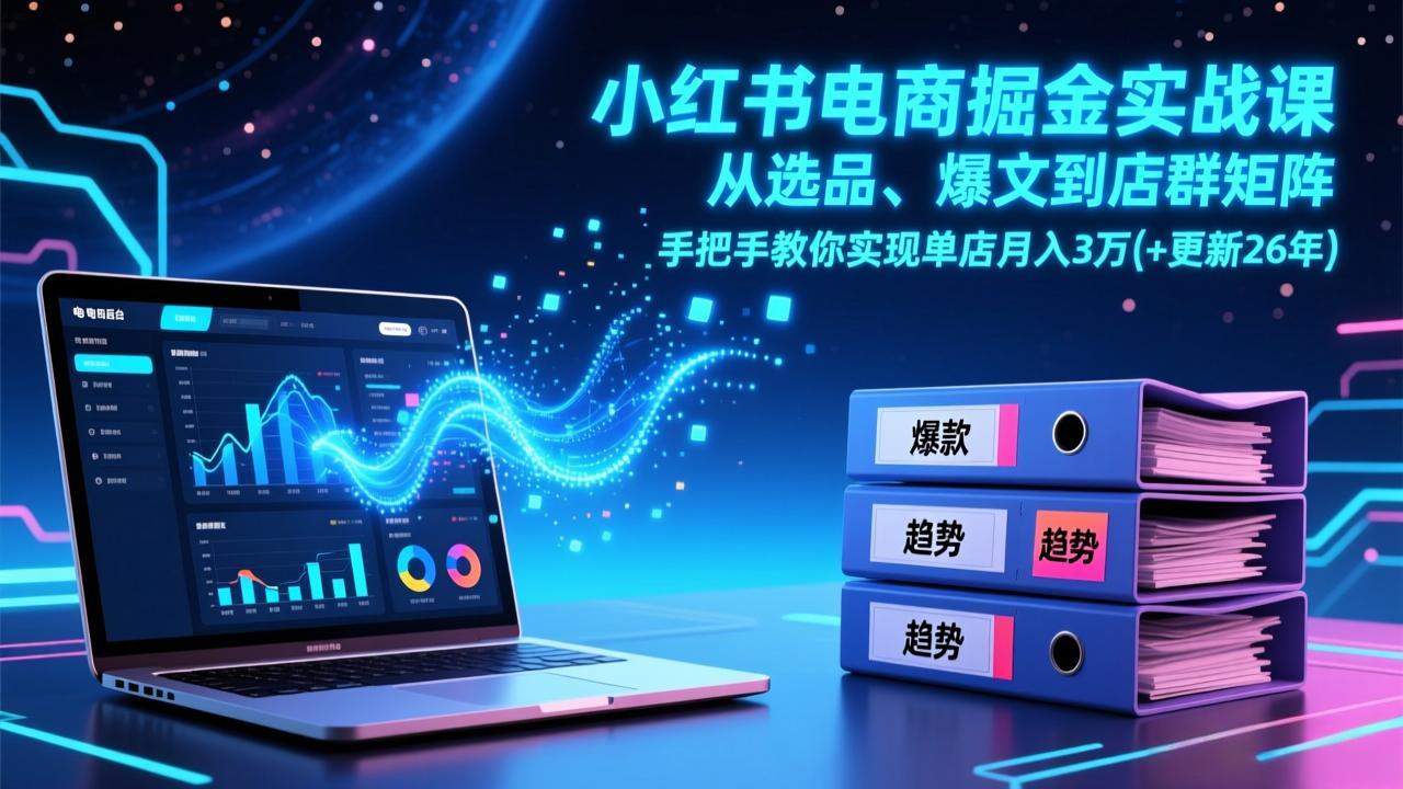 小红书电商掘金实战课，从选品、爆文到店群矩阵，手把手教你实现单店月入3万+(更新26年)-聚创学社