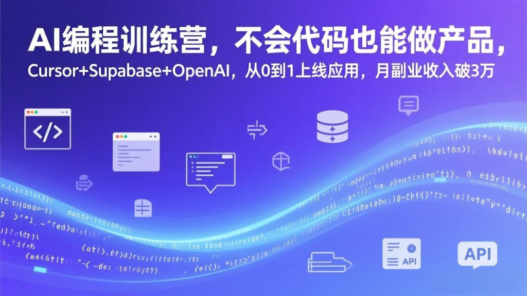 AI编程训练营,不会代码也能做产品,Cursor+Supabase+OpenAI,从0到1上线应用,月副业收入破3万-课赚圈