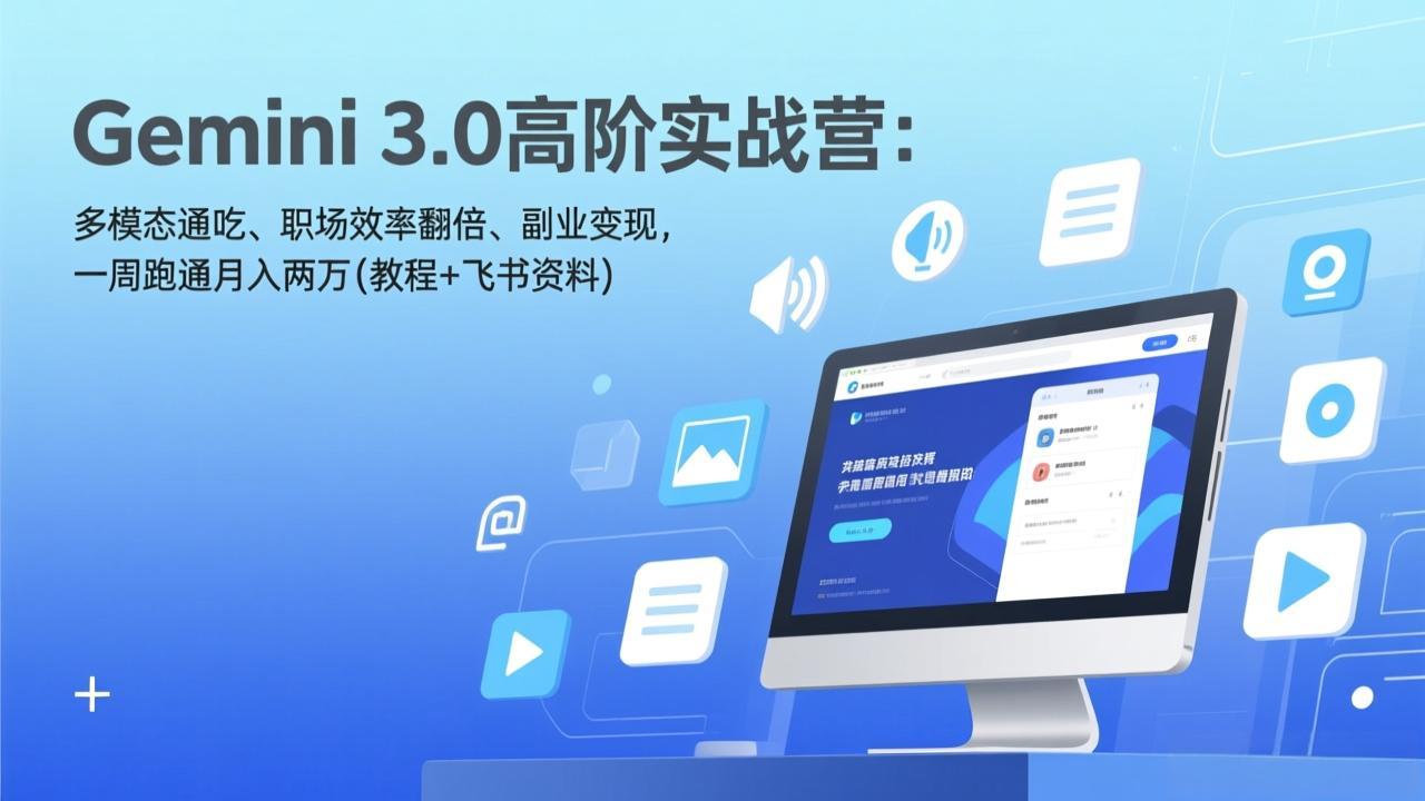 Gemini 3.0高阶实战营:多模态通吃、职场效率翻倍、副业变现,一周跑通月入两万(教程+飞书资料)-聚创学社