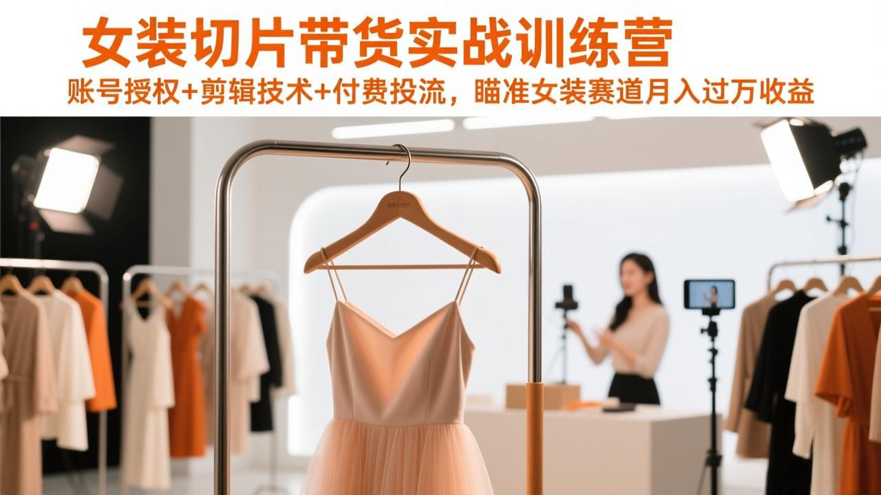 女装切片带货实战训练营,账号授权+剪辑技术+付费投流,瞄准女装赛道月入过万收益-聚创学社