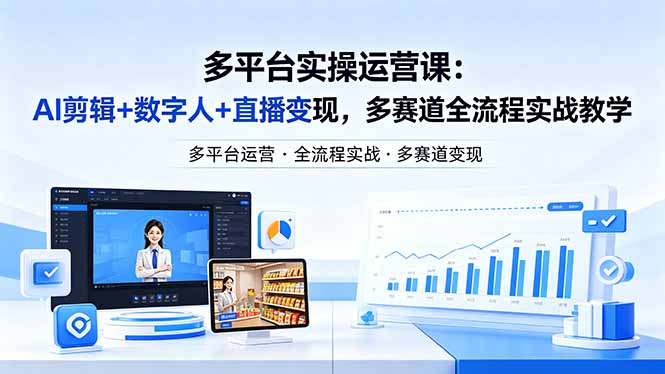某团队多平台实操运营课-更新26年4月29：AI剪辑+数字人+直播变现，多赛道全流程实战教学-优创圈
