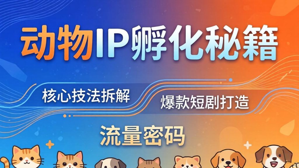动物IP孵化全套秘籍，三大核心技法拆解，打造爆款萌宠短剧，轻松拿捏赛道流量密码-优创圈