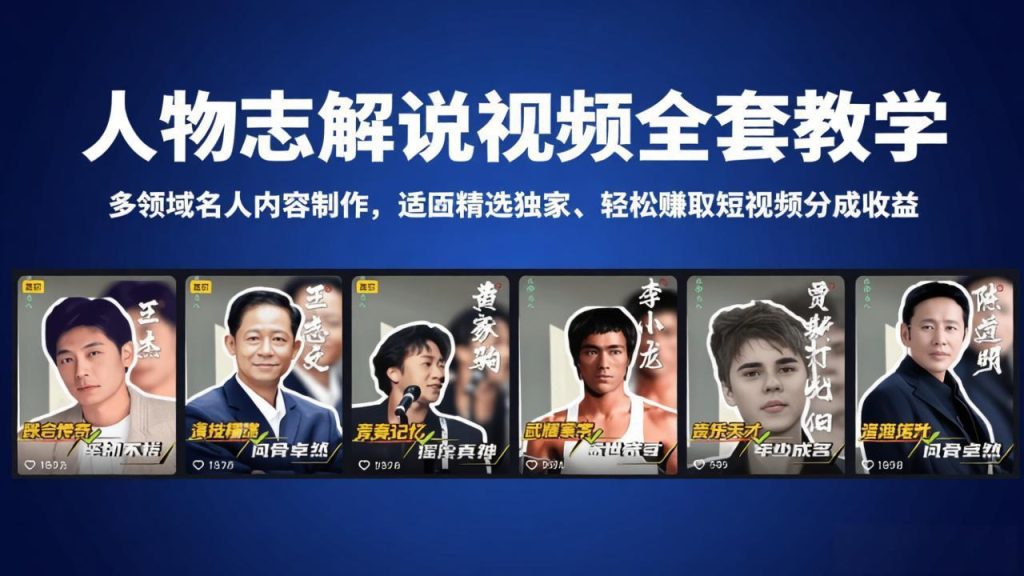 人物志解说视频全套教学，多领域名人内容制作，适配精选独家，轻松赚取短视频分成收益-优创圈