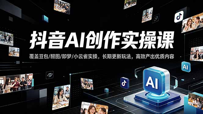抖音AI创作变现课，覆盖豆包/醒图/即梦/小云雀实操，长期更新玩法，高效产出优质内容-优创圈