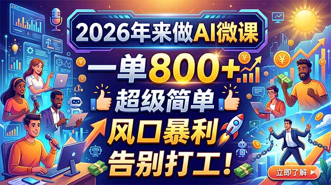 2026年来做AI微课，一单800+，超级简单，风口暴利，告别打工！-优创圈