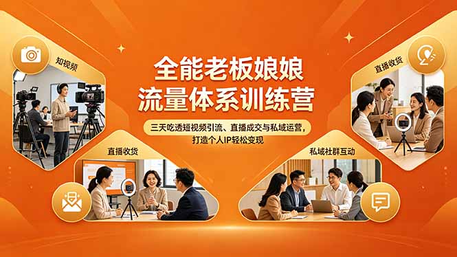 全能老板娘流量体系训练营，三天吃透短视频引流、直播成交与私域运营，打造个人IP轻松变现-优创圈