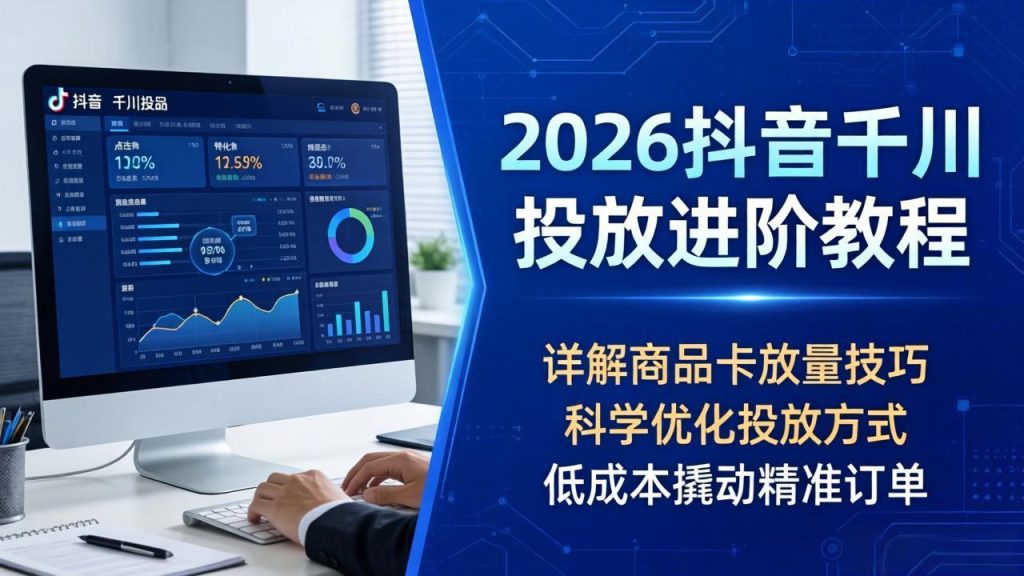 2026抖音千川投放进阶教程，详解商品卡放量技巧，科学优化投放方式，低成本撬动精准订单-优创圈
