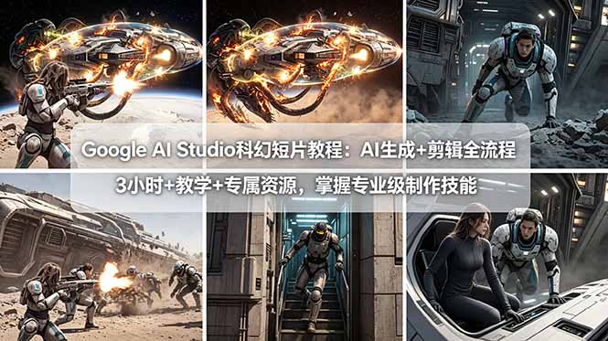 Google AI Studio科幻短片教程：AI生成+剪辑全流程，3小时+教学+专属资源，掌握专业级制作技能-优创圈