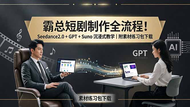 霸总短剧制作全流程！Seedance2.0 + GPT + Suno 沉浸式教学｜附素材练习包下载-优创圈