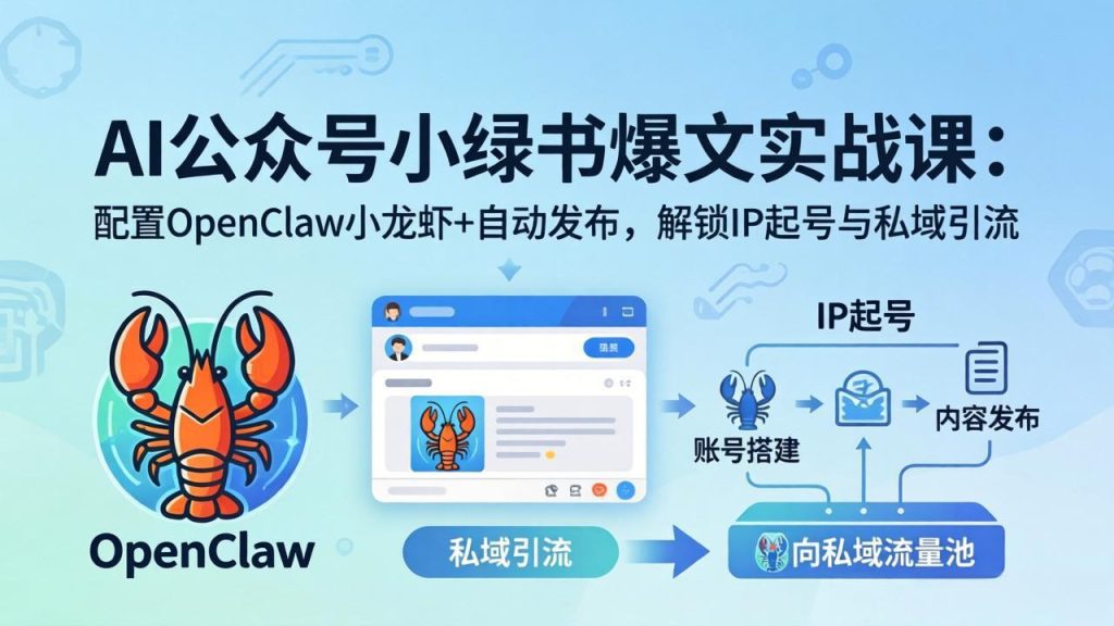 AI公众号小绿书变现实战课：小绿书爆文写作+OpenClaw自动发布，解锁IP起号与私域引流-优创圈