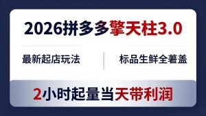2026拼多多擎天柱 3.0-更新4月20：最新起店玩法，标品生鲜全覆盖，2小时起量当天带利润-优创圈