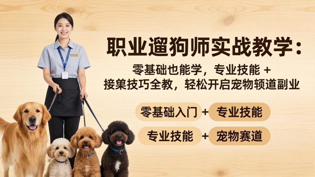 职业遛狗师实战教学：零基础也能学，专业技能 + 接单技巧全教，轻松开启宠物赛道副业-优创圈