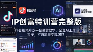 IP创富特训营完整版：抖音视频号双平台带货教学，全套AI工具实操，打通流量变现闭环-优创圈