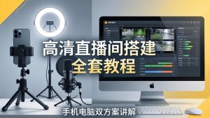 高清直播间搭建全套教程，手机电脑双方案讲解，设备选型调试多机位实操教学-优创圈