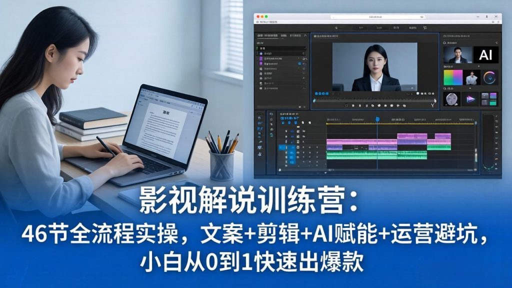 影视解说特训营：46节全流程实操，文案+剪辑+AI赋能+运营避坑，小白从0到1快速出爆款-优创圈