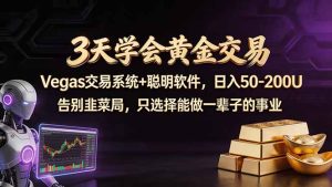 3天学会黄金交易，Vegas交易技术+聪明软件，日赚50-100U-优创圈