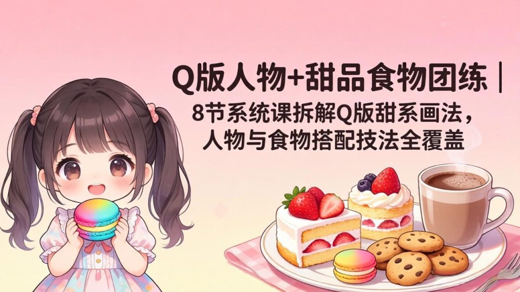 Q版人物+甜品食物团练｜8节系统课拆解Q版甜系画法，人物与食物搭配技法全覆盖-优创圈