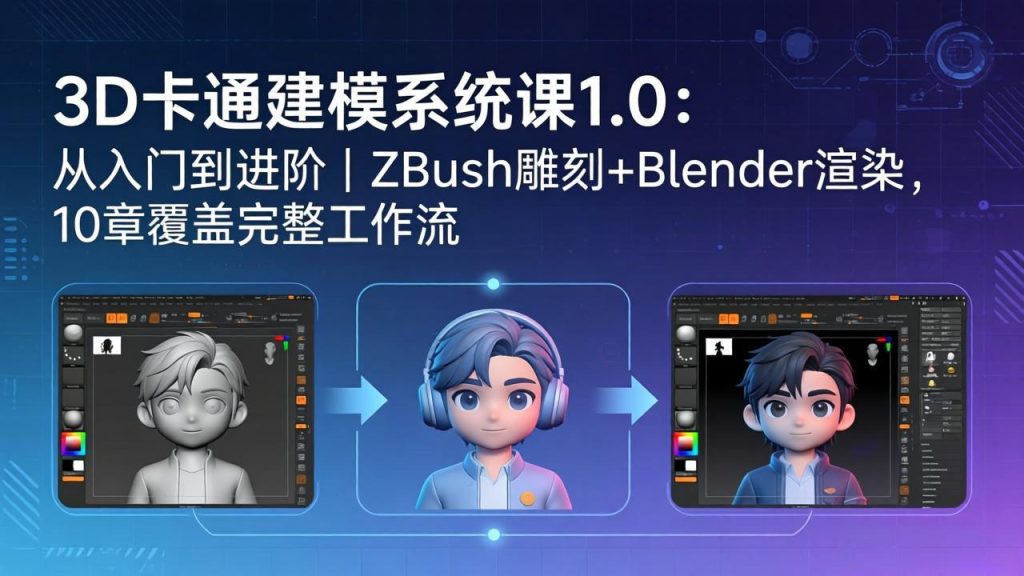 3D卡通建模系统课1.0：从入门到进阶｜ZBrush雕刻+Blender渲染，10章覆盖完整工作流-优创圈