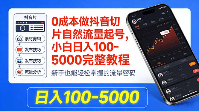 0成本做抖音切片自然流量起号，小白日入100-5000完整教程-优创圈