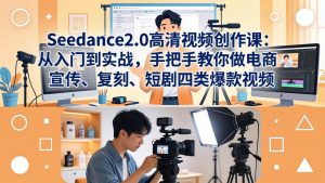 Seedance2.0高清视频创作课：从入门到实战，手把手教你做电商、宣传、复刻、短剧四类爆款视频-优创圈