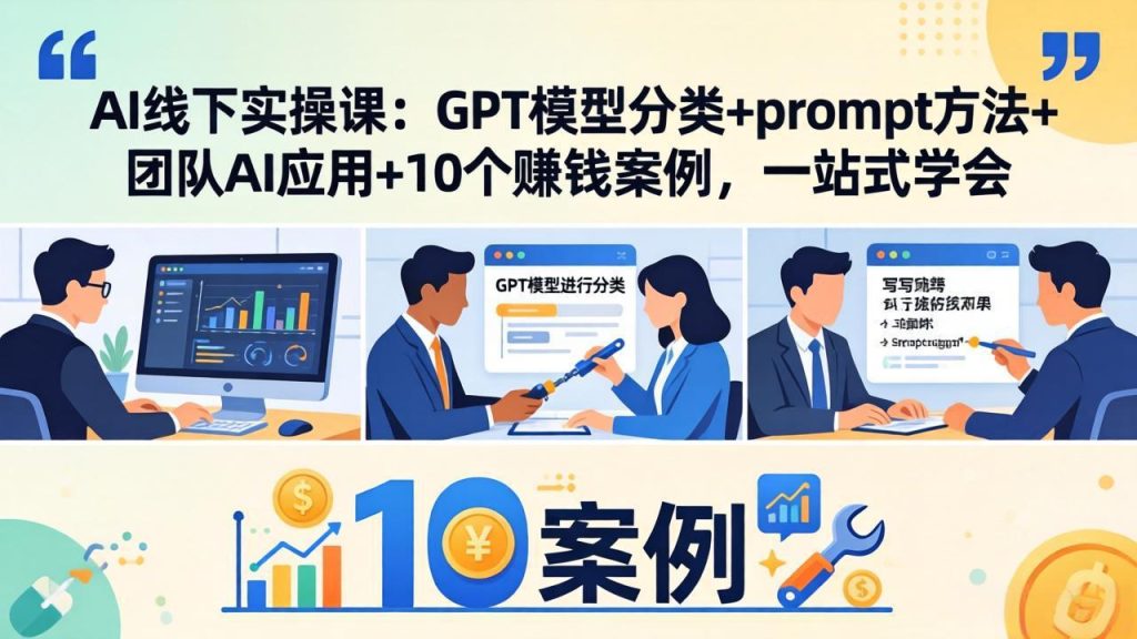 AI线下实操课：GPT模型分类+prompt方法+团队AI应用+10个赚钱案例，一站式学会-优创圈