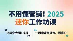 不用懂营销！2025 迷你工作坊课：送填空大纲 + 模板，一周卖课赚现金、圈客户-优创圈