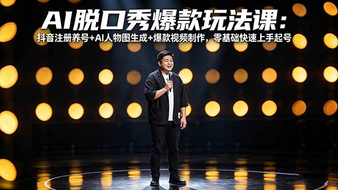 AI脱口秀爆款玩法课：抖音注册养号+AI人物图生成+爆款视频制作，零基础快速上手起号-优创圈
