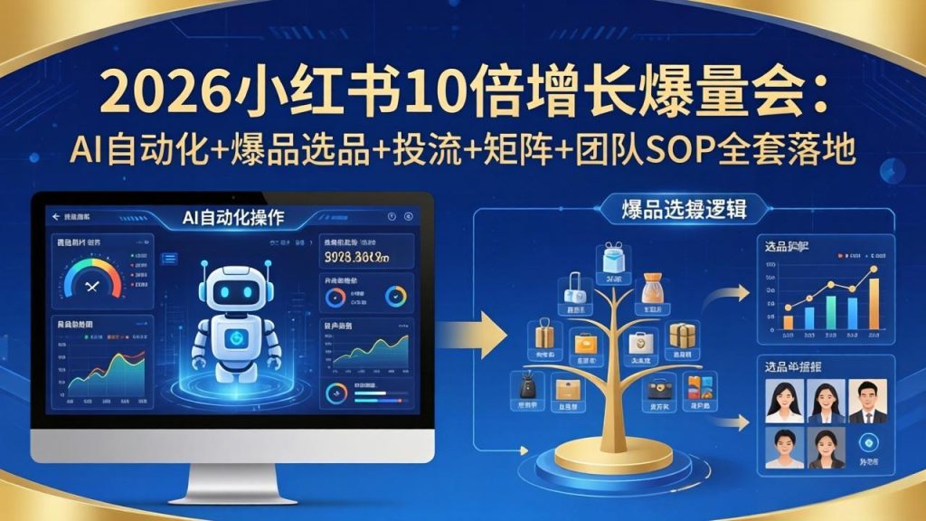 2026小红书10倍增长爆量会-更新：AI自动化+爆品选品+投流+矩阵+团队SOP全套落地-优创圈