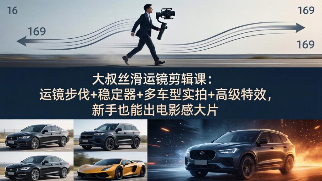 大叔丝滑运镜剪辑课：运镜步伐+稳定器+多车型实拍+高级特效，新手也能出电影感大片-优创圈