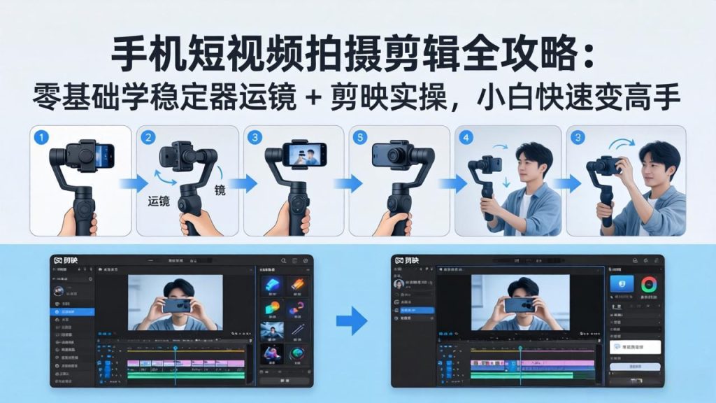 手机短视频拍摄剪辑全攻略：零基础学稳定器运镜 + 剪映实操，小白快速变高手-优创圈