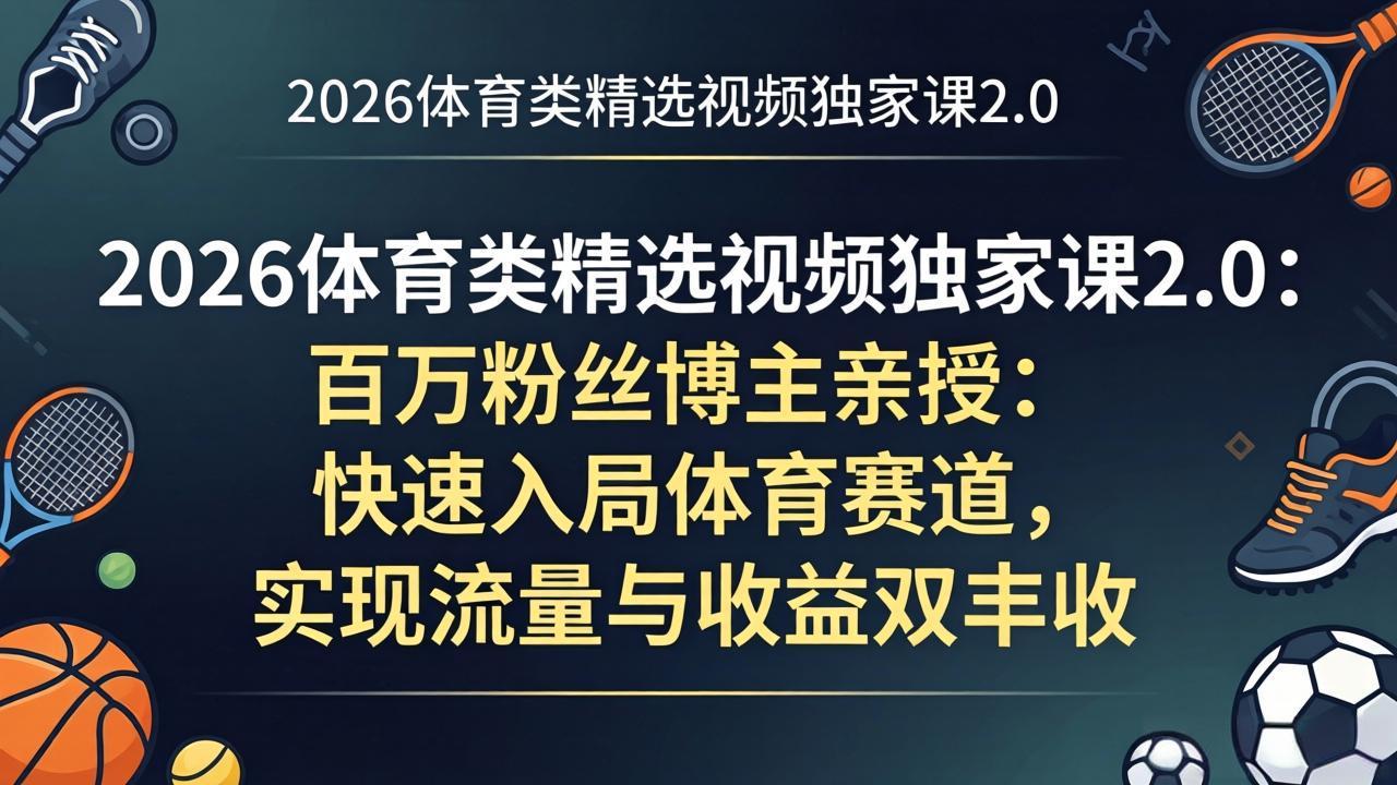2026体育类精选视频独家课2.0：百万粉丝博主亲授：快速入局体育赛道，实现流量与收益双丰收